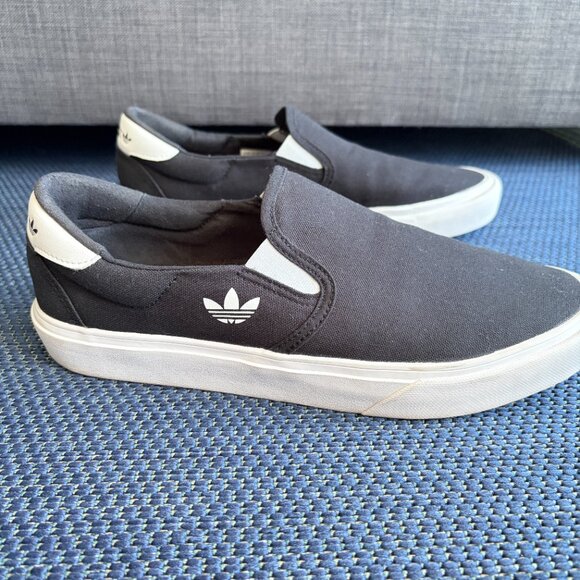 Adidas Court Rallye Slip-On Shoes Black Canvas Trefoil Men's 10.5 - Pre-owned - Picture 6 of 10